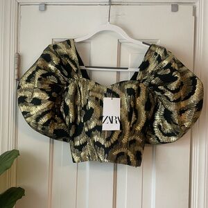Zara black & gold puff sleeve blouse